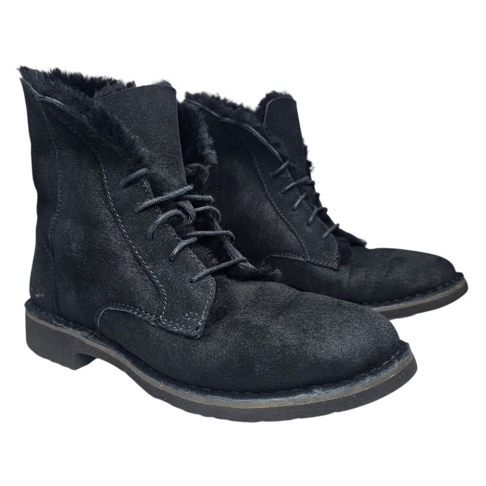 UGG Quincy Womens 7.5 Black Suede Shearling Lace Up Ankle Boots 1012359 - Picture 8 of 10